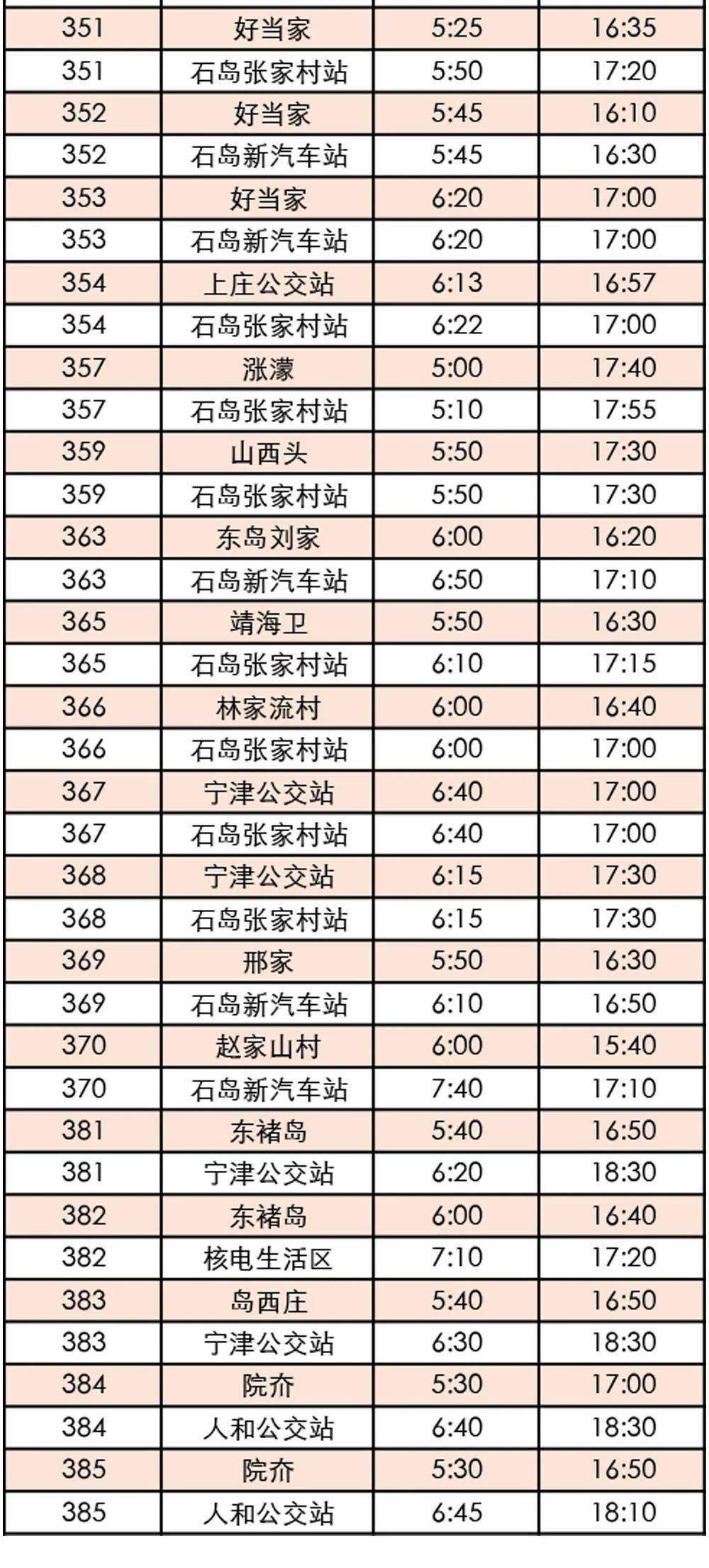 石岛公交车最新时间表介绍